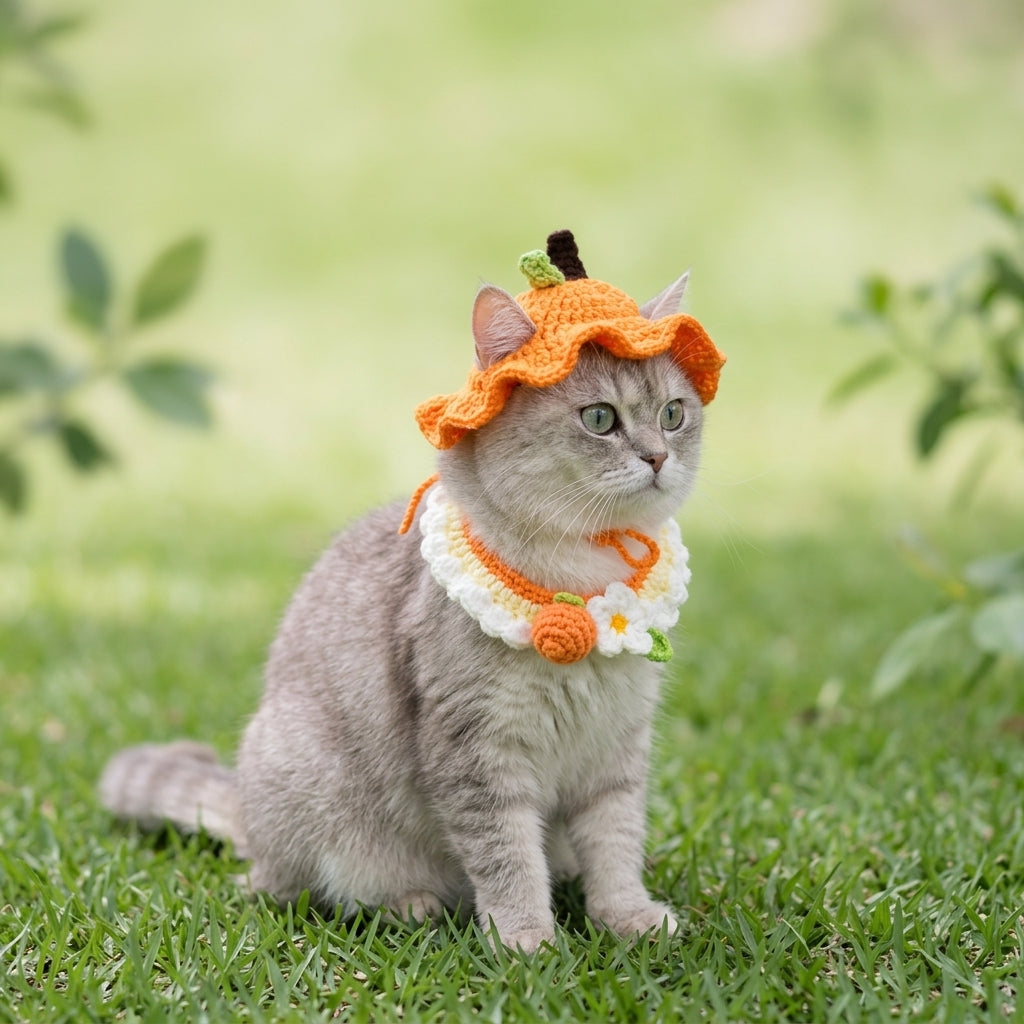 Gatto con cappellino all'uncinetto Zucca